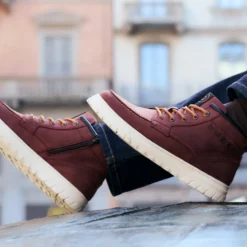 Leder Schnürstiefel bordeaux